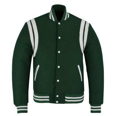 Double Stripe Varsity Jacket Forest Green- White